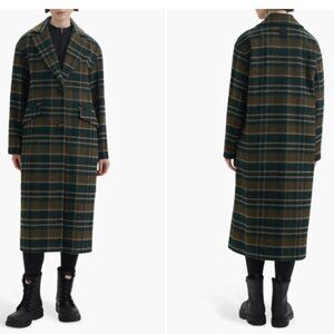 NEW HUNTER Wool Blend Plaid Coat in multi green  for women 1225 8m4